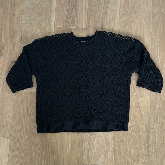 Lilla P Cable Knit Sweater Black Cotton Crew Neck Chunky Fisherman Casual - Picture 8 of 8